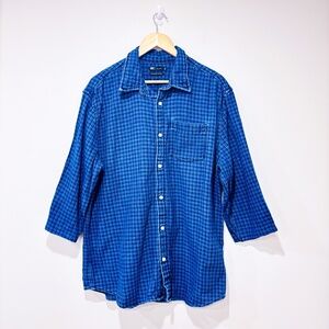 SIMONS Blue plaid cotton button down shirt